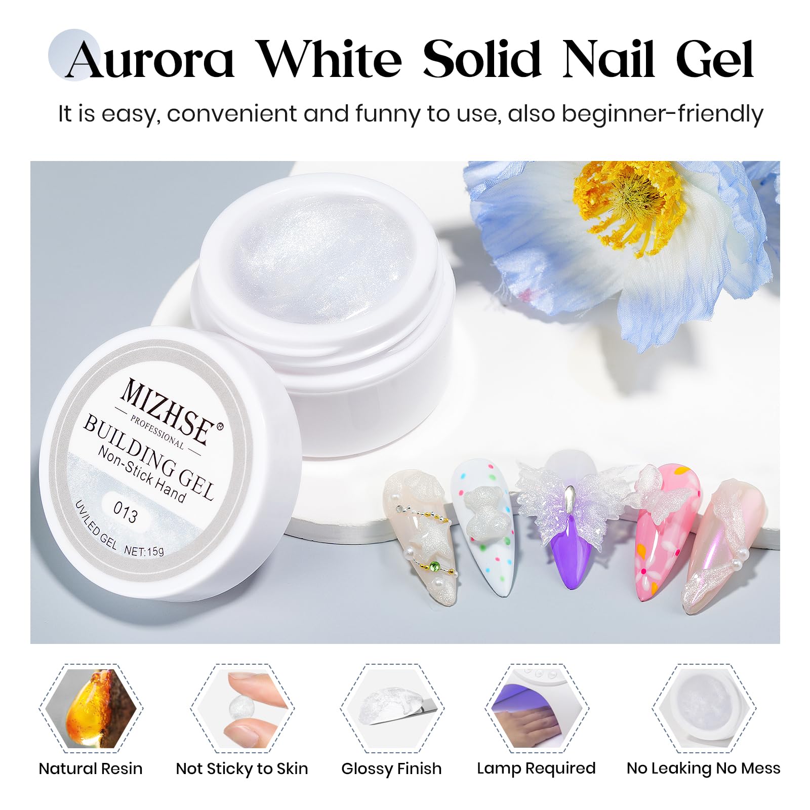 MIZHSE Builder żel do paznokci - żel 3D Nail Art, biały żel budujący do paznokci żelowych, rzeźba twardy żel do stylizacji paznokci 3D, biały, 15 g