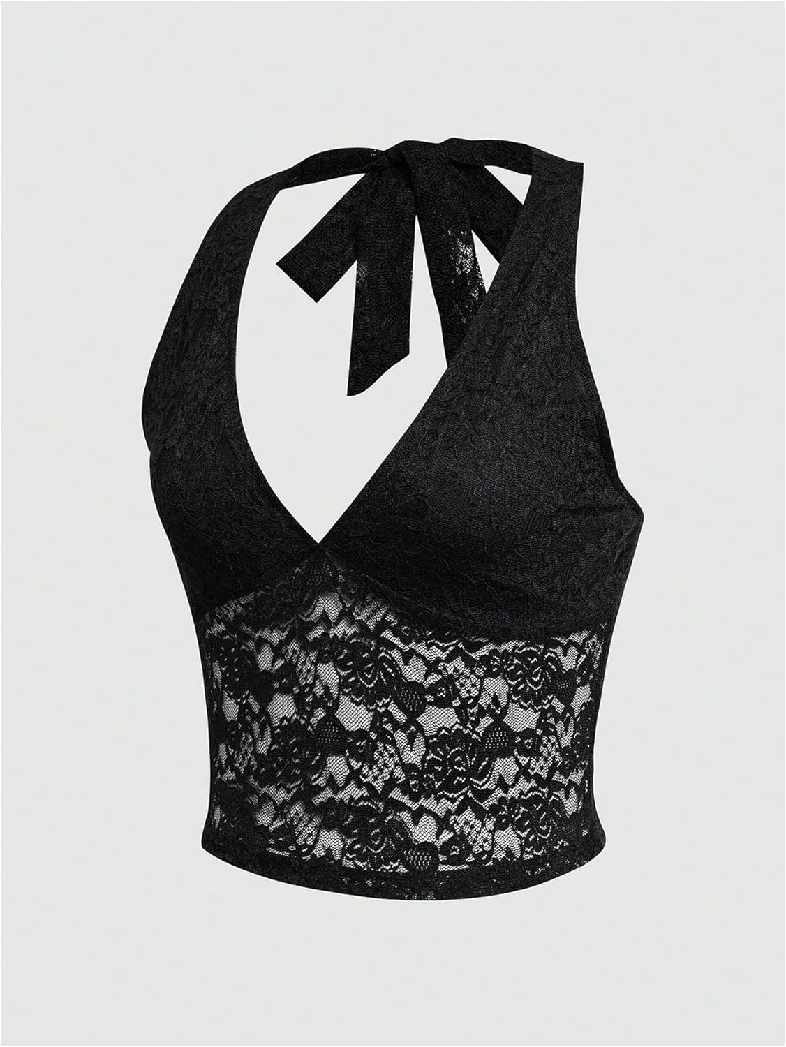 MakeMeChic Women's Lace Halter Top Deep V Backless Festival Going Out Tank Tops - Image 5