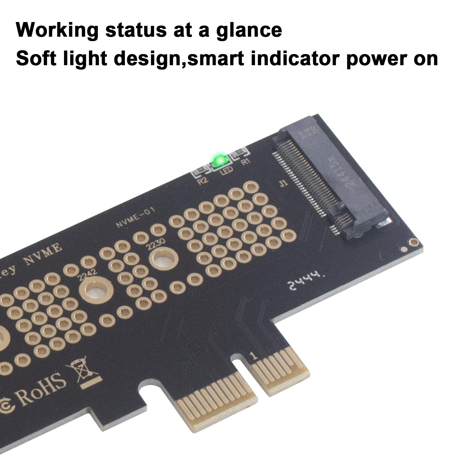 Duttek M.2 PCIe Adapter X1 Adapter, Nvme PCIe Adapter Supports The M.2 NVME X4 X8 X16 Slots and The 2230/2242/2260/2280 SSD, PCIE X1 Installation of The M.2 NVME SSD