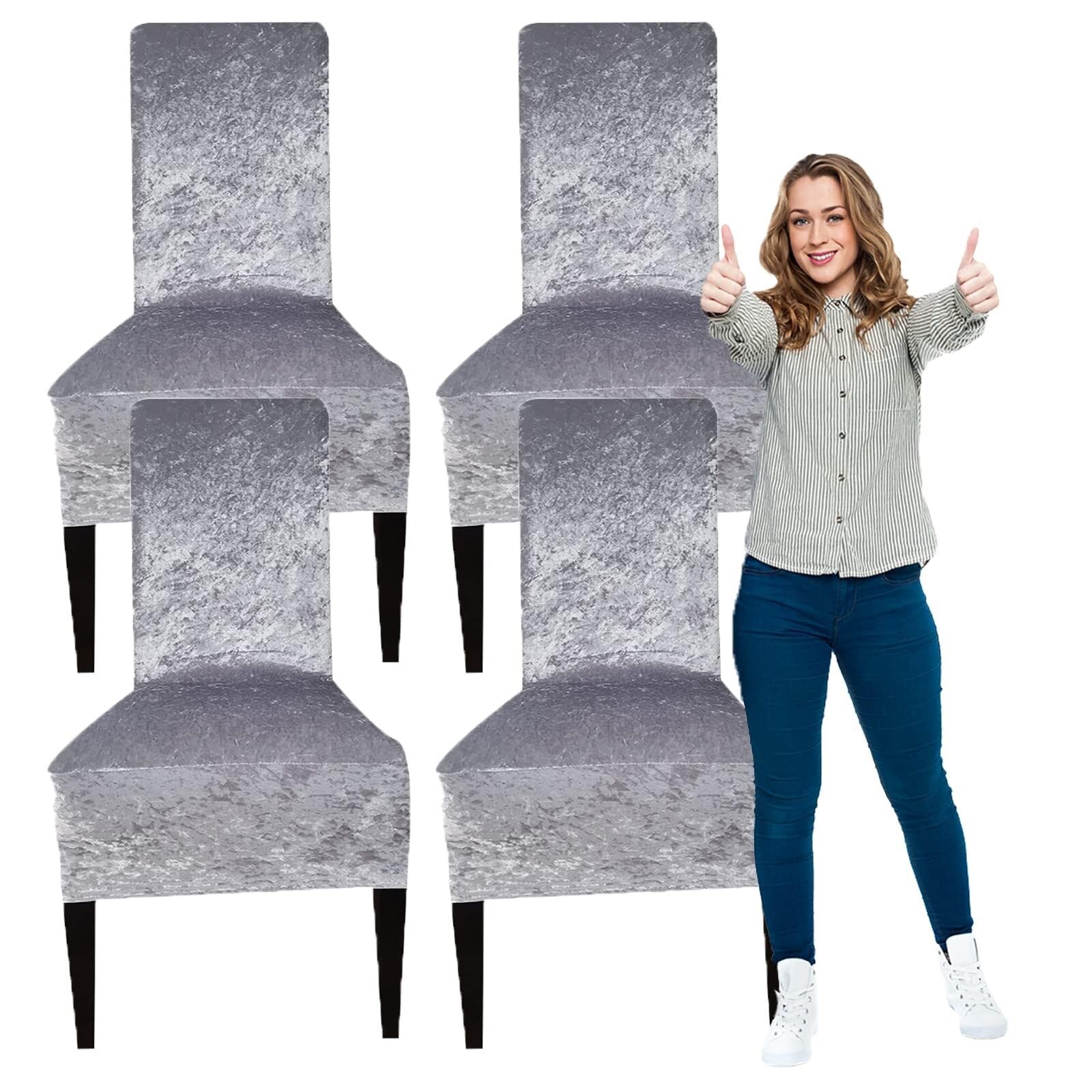 NMVAWIPT Crushed Velvet XL Dining Chair Covers, Elastic Stretch Protective Slipcovers, Ideal For Hotel, Wedding Banquet, Party(R6,4pcs)