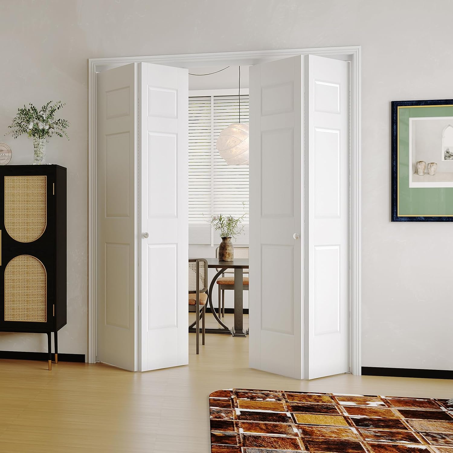 BARNER HOME Bifold Door, 6-lite Panel Closet Door for 48"x 80" Opening (Double 24" x 80" Doors), Core Hollow Folding Doors with Hardware Kits, MDF, White Interior Doors