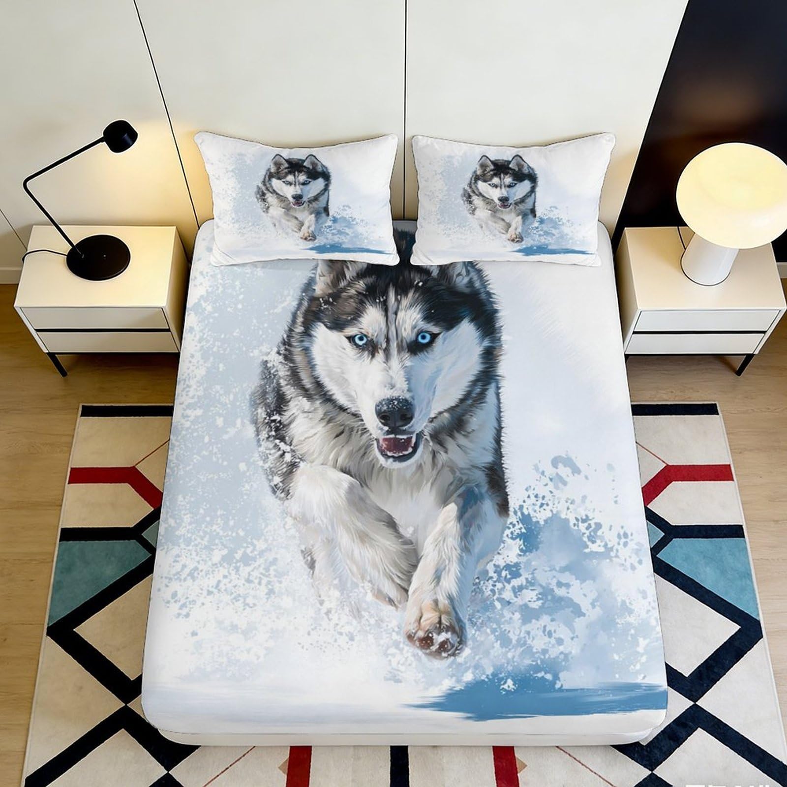 Pnayamiorkfel Style-10 3D Printed Running Husky Fitted Sheet Microfiber Anti-Slip Wolf Bed Cover For Bedroom Decor Machine Washable 90X200x25cm