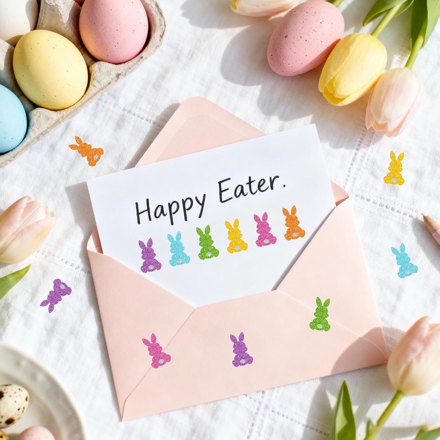 Whaline 1200Pcs Easter Mini Holographic Stickers Self Adhesive Stickers Sparkly Bunny Rabbit Spring Label Decals for Craft Scrapbook Envelope Card Teacher Reward, 10 Sheets