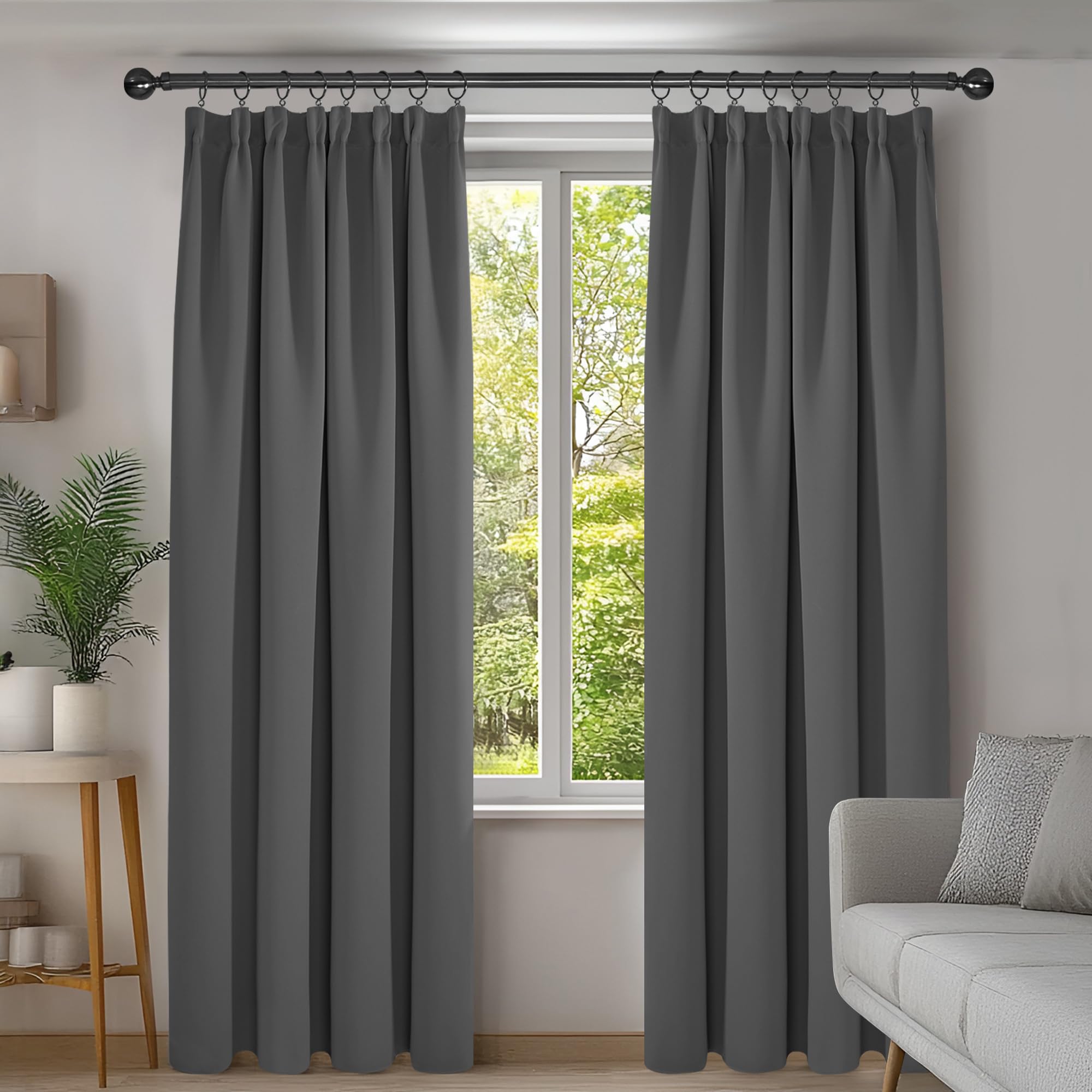 Deconovo Rideau Occultant Galon Fronceur pour Salon Chambre Gris Foncé