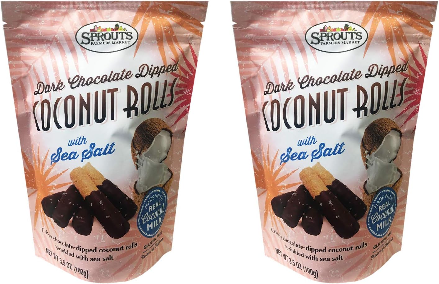 Sprouts Crispy Sweet Coconut Rolls 3.5oz, 2 Pack (Dark Chocolate with Sea Salt)