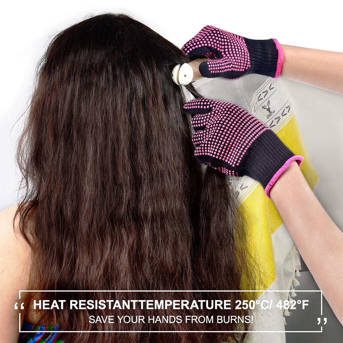 2 Pcs Gants Anti Chaleur et 1 Coussin Anti-brûlure, Gants de Protection pour Coiffure, Rose