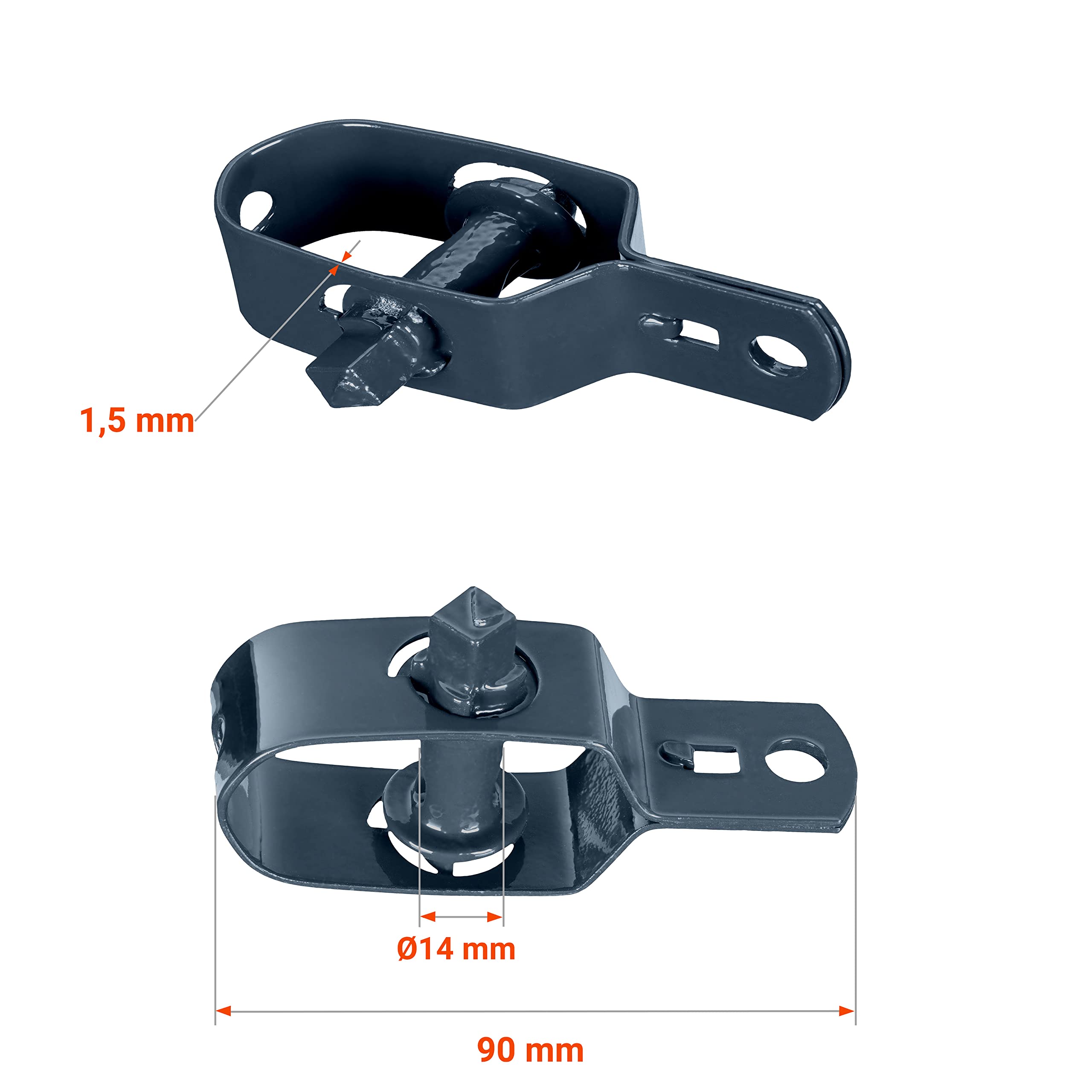 Tenditore per rete metallica plastificato antracite–lunghezza 90 mm–perno Ø14–25 pz di tenditori per filo di recinzione flessibile–Tenditore in acciaio zincato –filo per tendere la rete metallica.