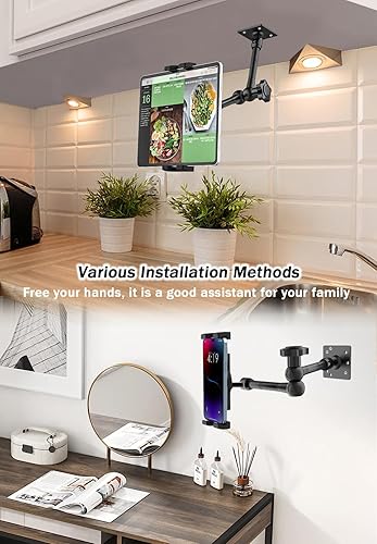 Miniatura 3 de Soporte de pared ajustable para tableta, soporte de pared con brazo giratorio para tableta, base de taladro de metal, soporte para iPad de