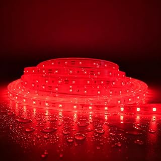 660nm Red LED Strip Light Kit for Sauna Room, IP68 Flexible Red Light Strip with 12V 24W Waterproof Power Supply,16.4FT/5M 300 LEDs Cuttable LED Tape for Spa, Steam Room & Wellness Space