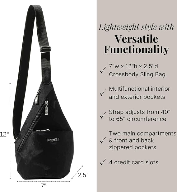 Baggallini Mini Sling - 12x7 Sling Crossbody Bag Backpack with Adjustable Shoulder Strap