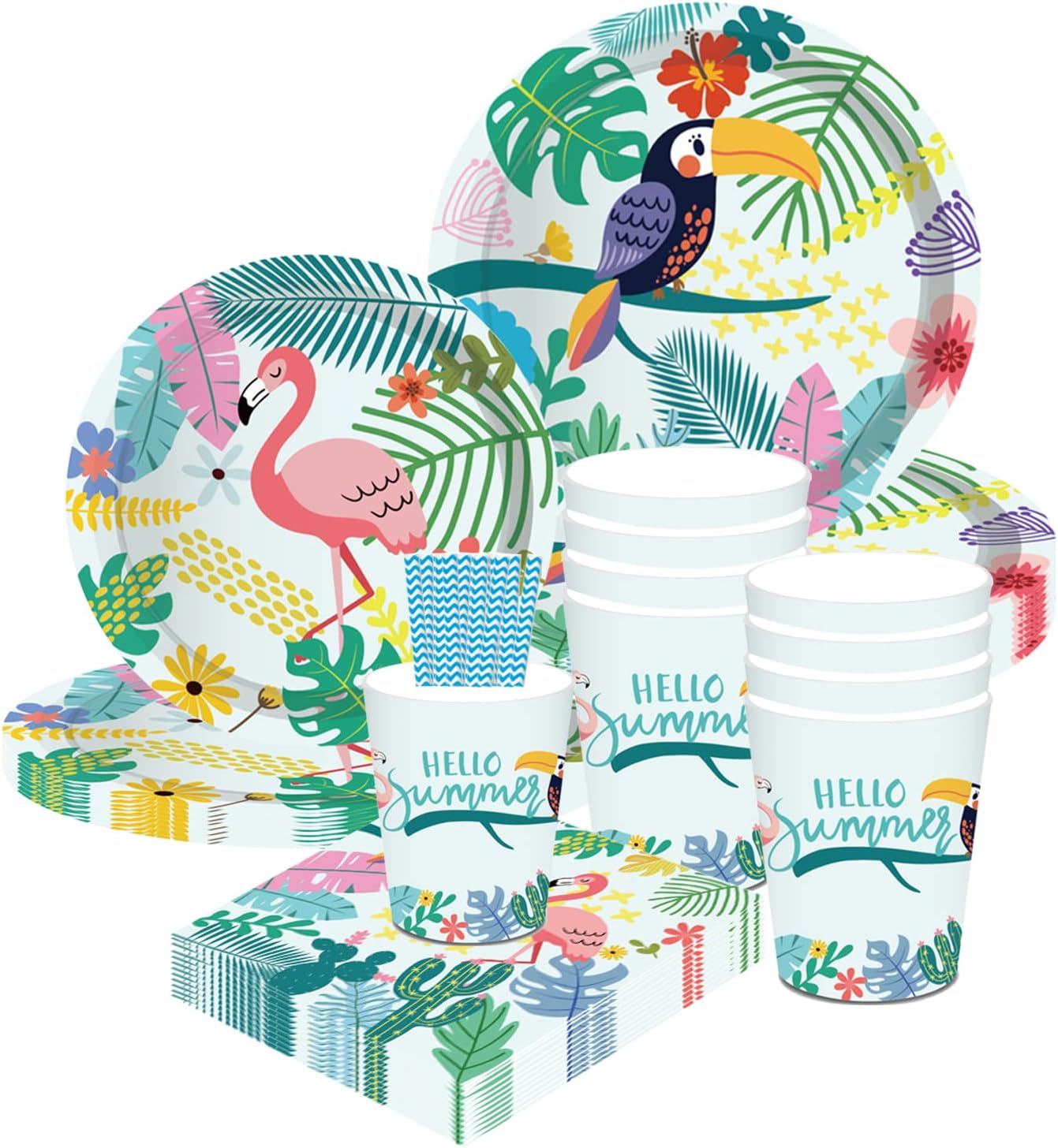 Hawaiian Luau Dinnerware Set, JMOCD Hawaiian Luau Tropical Party