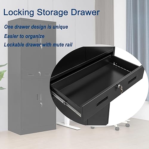 Miniatura 40 de CMY Armario de almacenamiento de metal con dos cajones, gabinetes de acero de 36 pulgadas de alto con estante ajustable, armario de almacenamiento