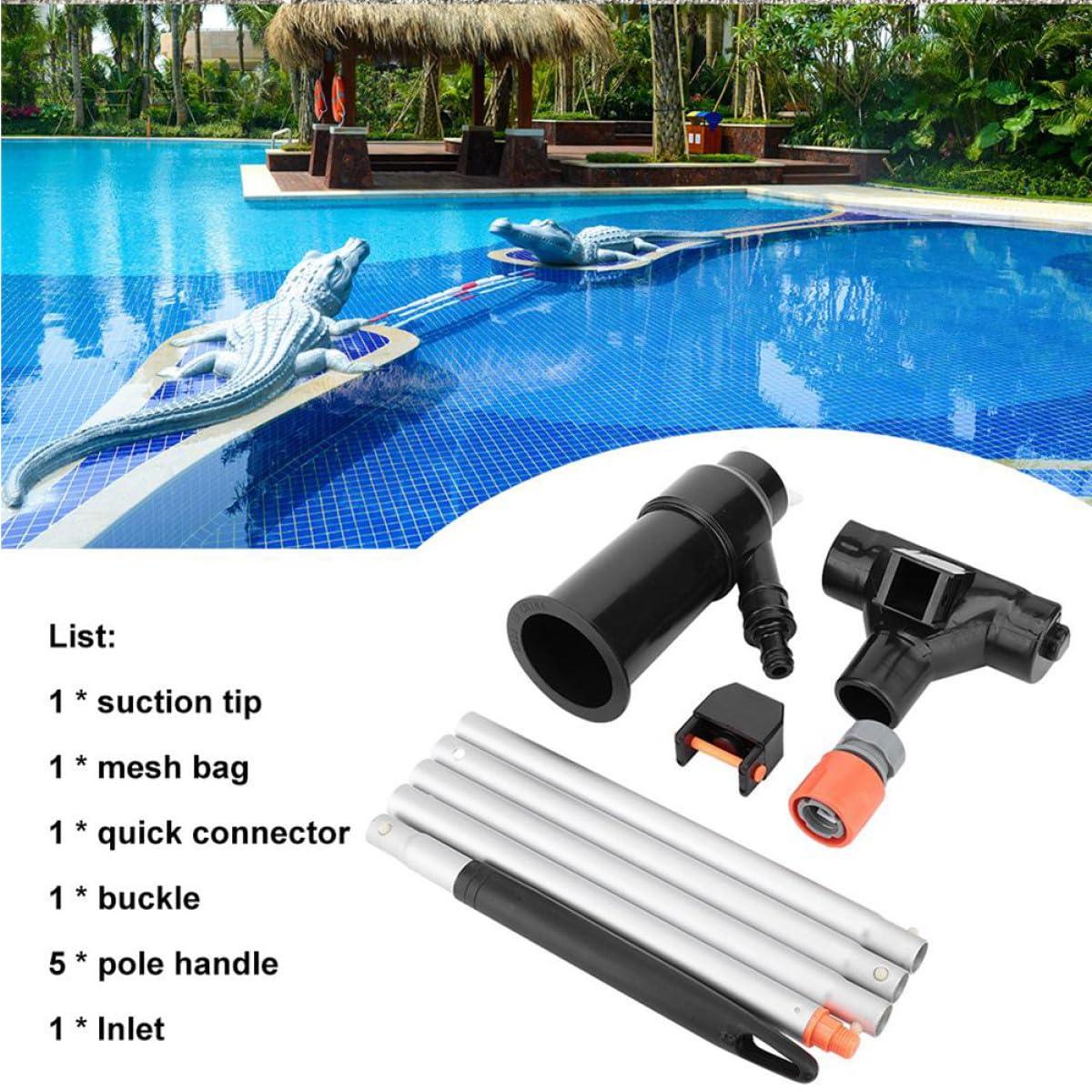Pulitore per Piscina a Iniezione, Dispositivo Portatile per Pulizia | Kit, Plastico e Metallo, Arancia, Facile da Assemblare per Uso in Vasca