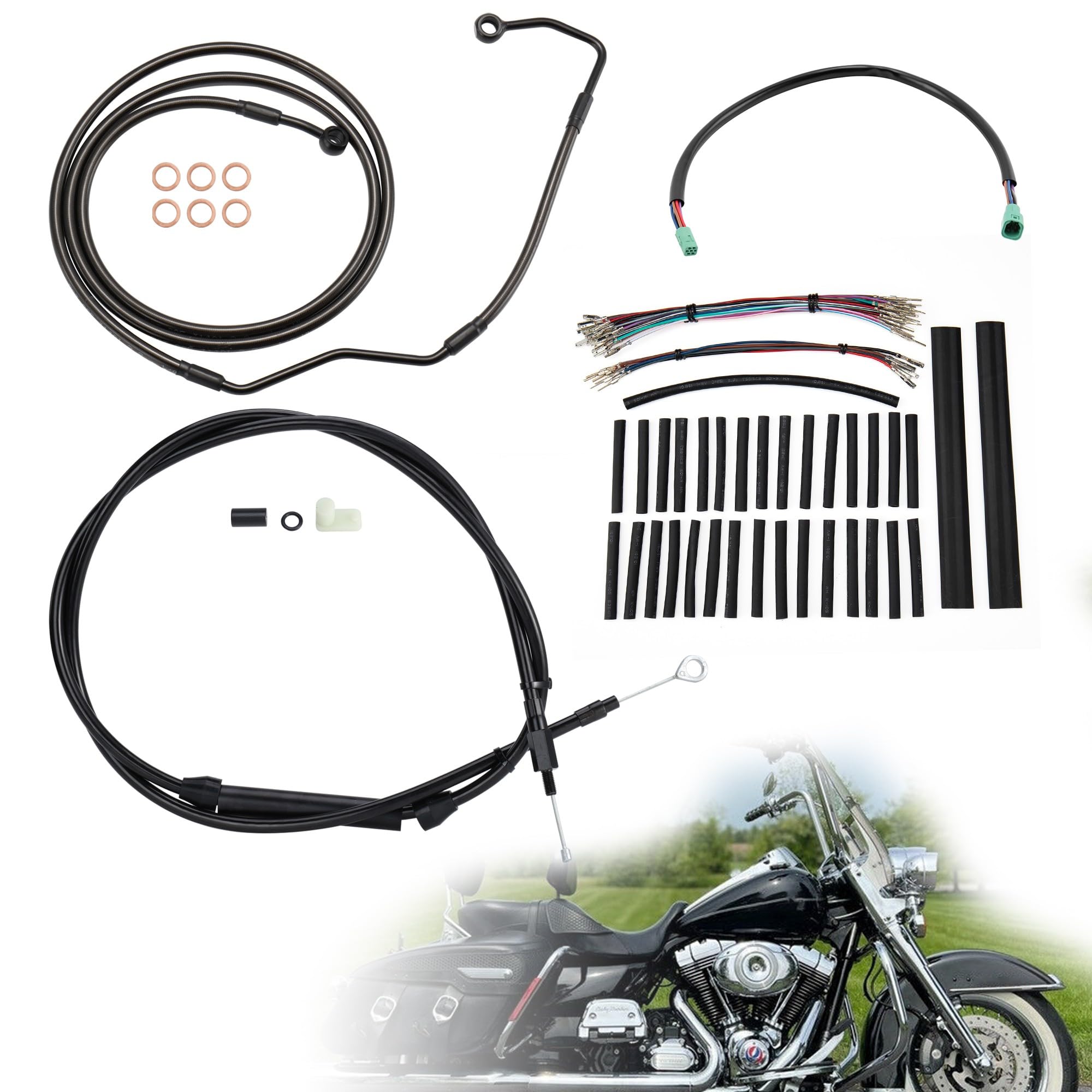 TIGERSGATE 12" Touring Ape Hangers Cables Kit Extended Clutch Cable & Brake Line & CAN-Bus & TBW Wires for 2008-2013 Harley Road King/Electra Glide/