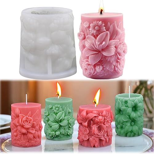 Miniatura 7 de MUAECH Moldes para tarros de velas, moldes de hormigón de silicona para portavelas con tapas, moldes cilíndricos para hacer velas, recipientes de