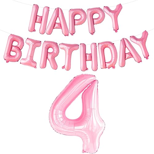 KatchOn, Globo gigante rosa claro del número 4 – Paquete de 3 | Decoraciones de 4º cumpleaños para niña, cartel rosa de feliz cumpleaños | Cartel