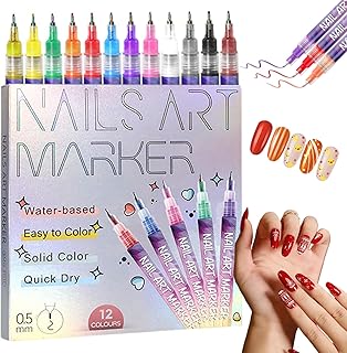 12 Colors Nail Art Pens Set, 2026 Upgraded Nail Art Markers, Fine Tip Nail Art Pen 0.5mm, Portable Nail Art Tools for Dotting Drawing Painting Liner DIY (12pcs)