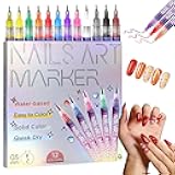 12 Colors Nail Art Pens Set, 2026 Upgraded Nail Art Markers, Fine Tip Nail Art Pen 0.5mm, Portable Nail Art Tools for Dotting Drawing Painting Liner DIY (12pcs)