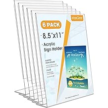 MaxGear 6 Pack Acrylic Sign Holder 8.5 X 11, Plastic Paper Holder With Vertical Slanted Back, Picture Photo Frames Display Stand Flyer and Document Organizer for Office Desktop Use