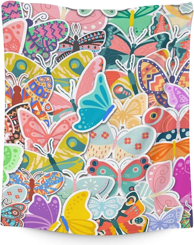 Butterfly Blanket Gifts - 30"x40" Cute Throw for Women, Girls - Colorful Soft Fuzzy Blankets for Couch & Office