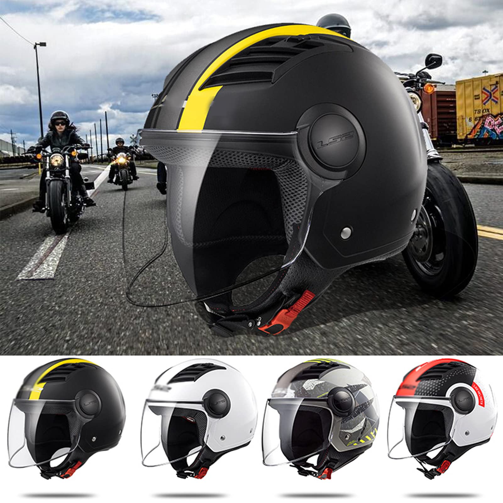 Motorradhelm Halbschale - Jethelm Mit Visier, Unisex