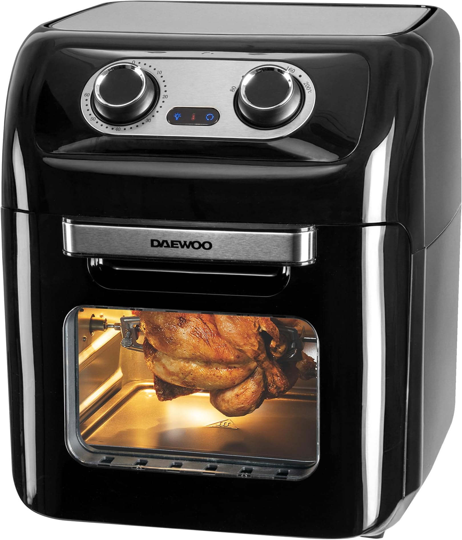 Daewoo Manual Air Fryer, Accessories Included, Rotisserie Stick And 3 Trays For Cooking, Bake, Roast And More With Viewing Window, 60 Minute Timer, Promotes Healthy Eating, Family Sized, 12 Litres