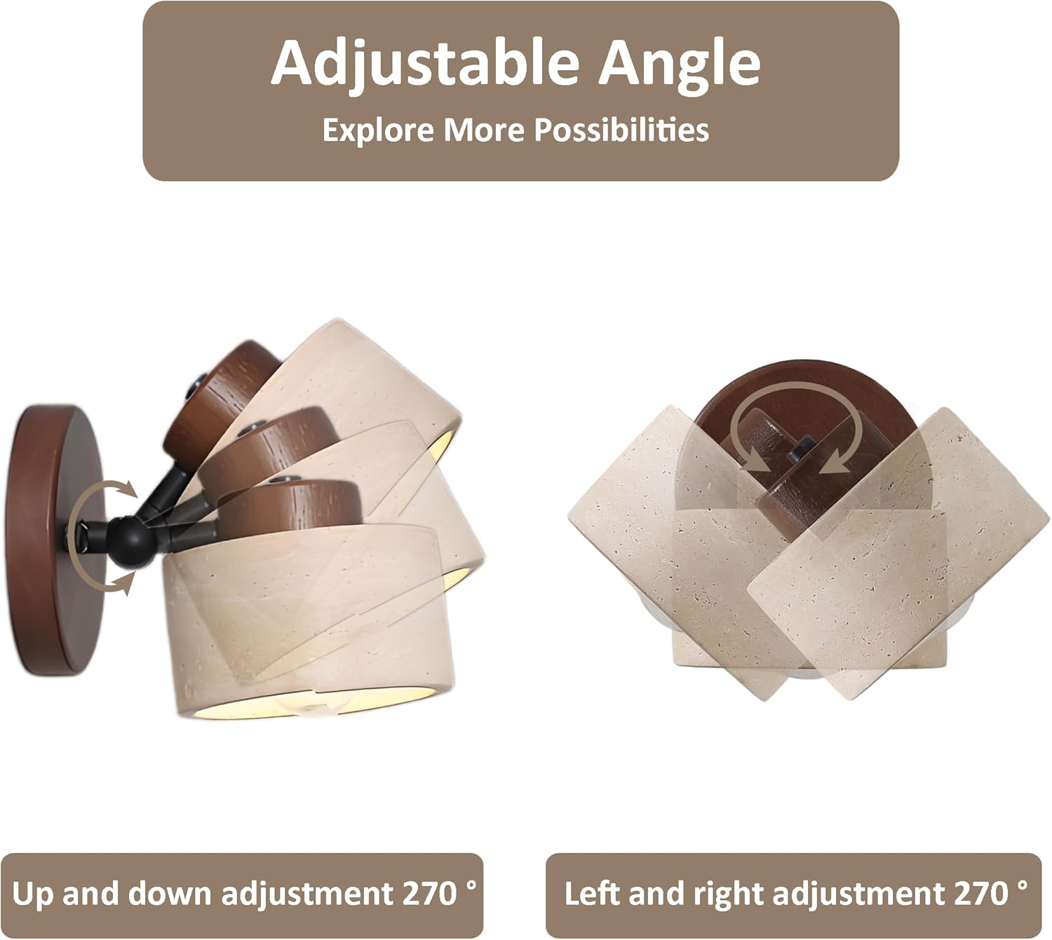 Natural Stone Wall Sconce Adjustable Marble Wall Mounted Bathroom Light Hardwired Farmhouse Rustic Wall Mounted Lamp Mid Century Modern Wall Lighting for Bedroom Living Room Bedside