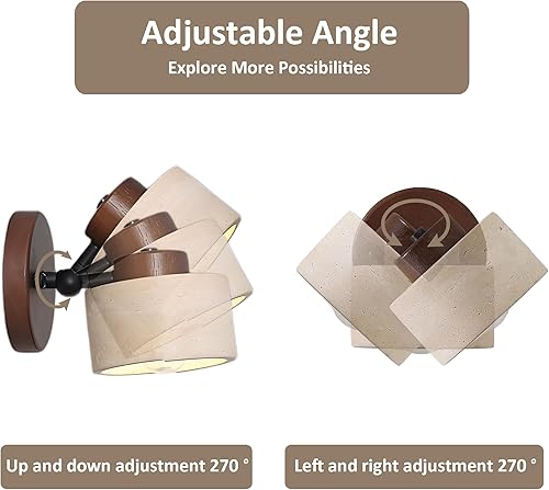 Miniatura 4 de Aplique de pared ajustable de piedra natural - Lámpara de baño de mármol con cableado directo, lámpara rústica de estilo campestre, iluminación