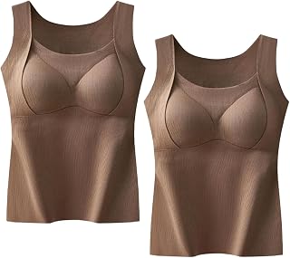 Thickened Warm Tank Top with Shelf Bra, Women's Thermal Tank Tops, 2 in 1 Thermal Tanks Tops Built-in Bra Thermals Underwear
