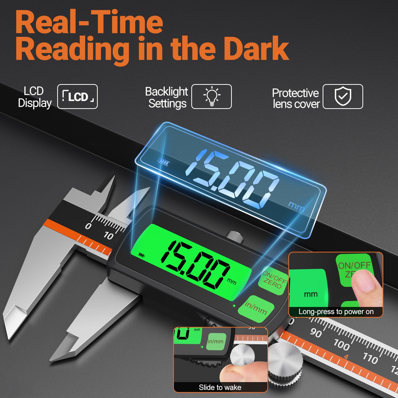 Preciva Digitaler Messschieber 150 mm, wiederaufladbar | Hintergrundbeleuchtet | Touchscreen-Digitale Schieblehre mit hochwertigem LCD-Display Elektronische Messschieber