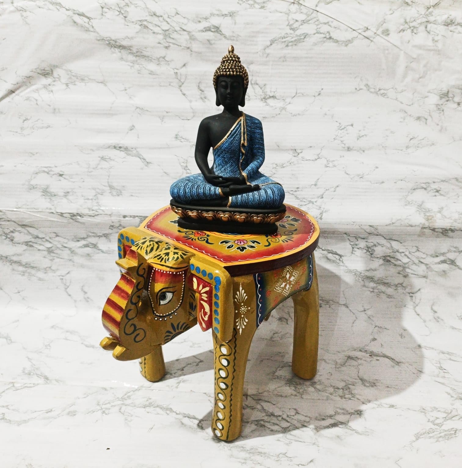 Wooden Handpainted Elephant Stool 8 Inches | Hand-Painted Design, Decorative Figurine, Multicolour Finish, Wooden Craft, Home Decor-image-23