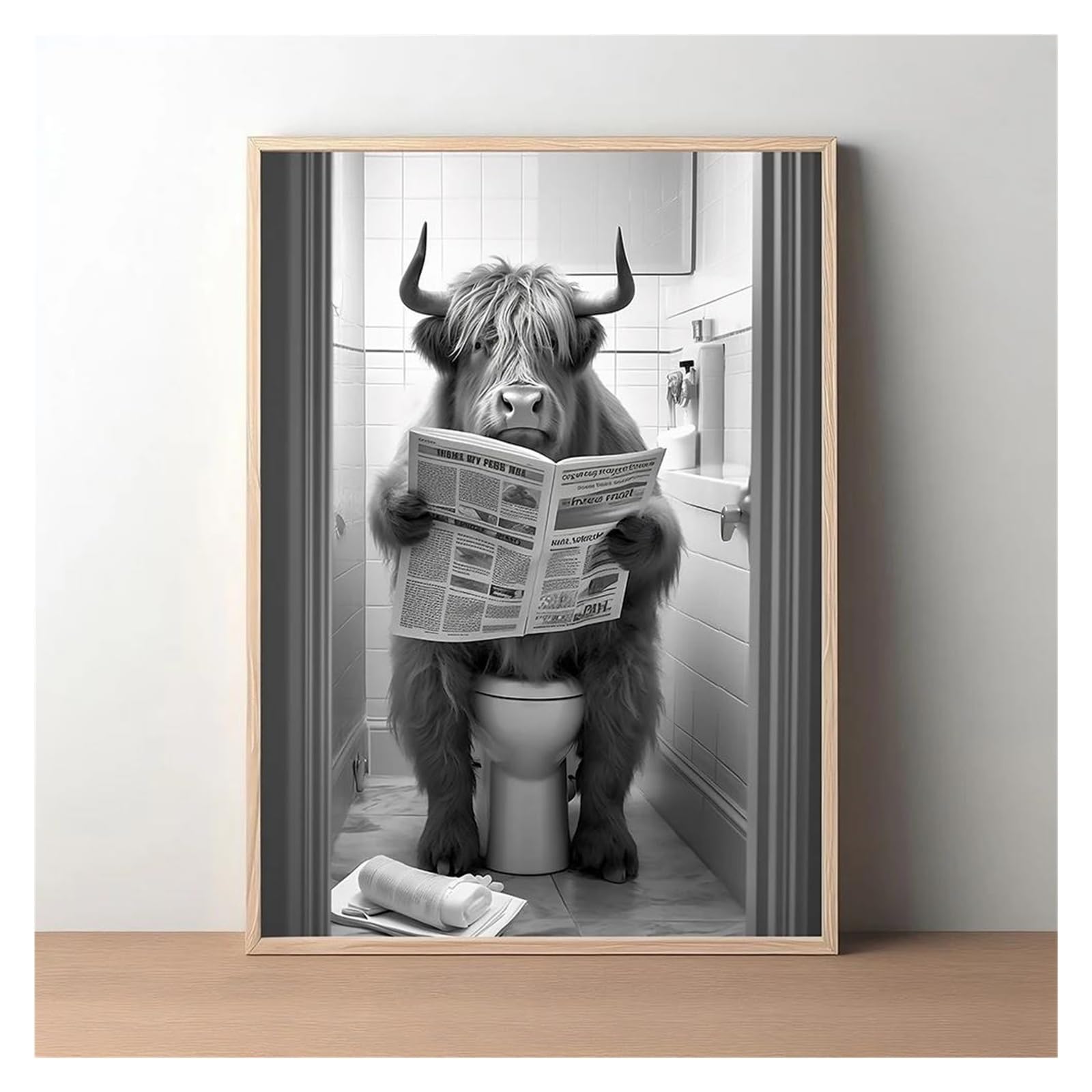 Affiche imprimée d'animaux rigolos pour toilettes et image murale maison C