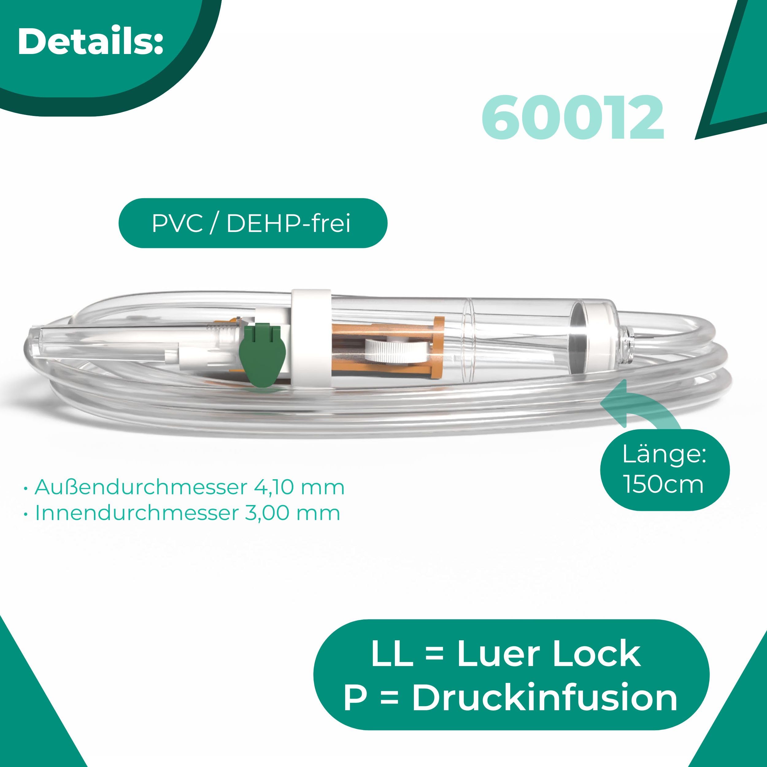 SOLUFLO LL P Infusionsbesteck/Infusionsgerät/Infusionsset für Druckinfusion mit Durchflussregler, latexfrei & DEHP-frei, Flüssigkeitsfilter 15 μm, Schlauchlänge 150cm (100)
