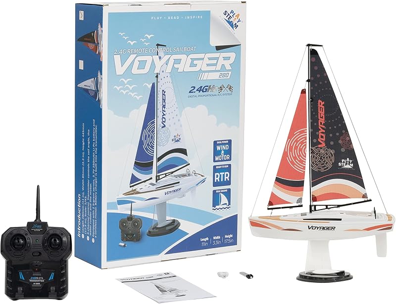 Voyager 280 2.4GHz RC Motor Powered Sailboat in Red - 17.5" Tall