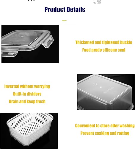 Miniatura 10 de Contenedores de almacenamiento de frutas y verduras para refrigerador, 6 piezas3 juegos de contenedores para mantener frescos y conservadores de