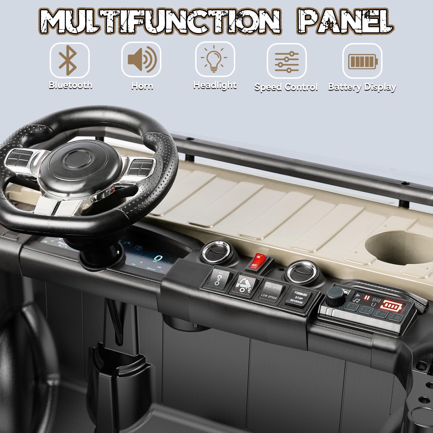 ARBELI 24V 2-Seater Ride On Dump Truck w/Electric Dump Bed, 4X100W Powerful Motors, up to 4.5Mph, 20" Spacious Seat, Remote Control, Shovel, Toolbox, Ride on Toy for Boys Ages 3-8, Khaki