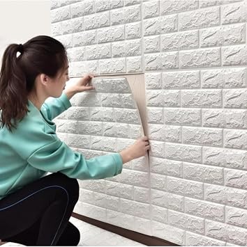 UKAB DEKOR Kendinden Yapışkanlı Beyaz Esnek Köpük Tuğla Desen Duvar Paneli 50x50 cm (0,25 m²) Beyaz 50 x 50