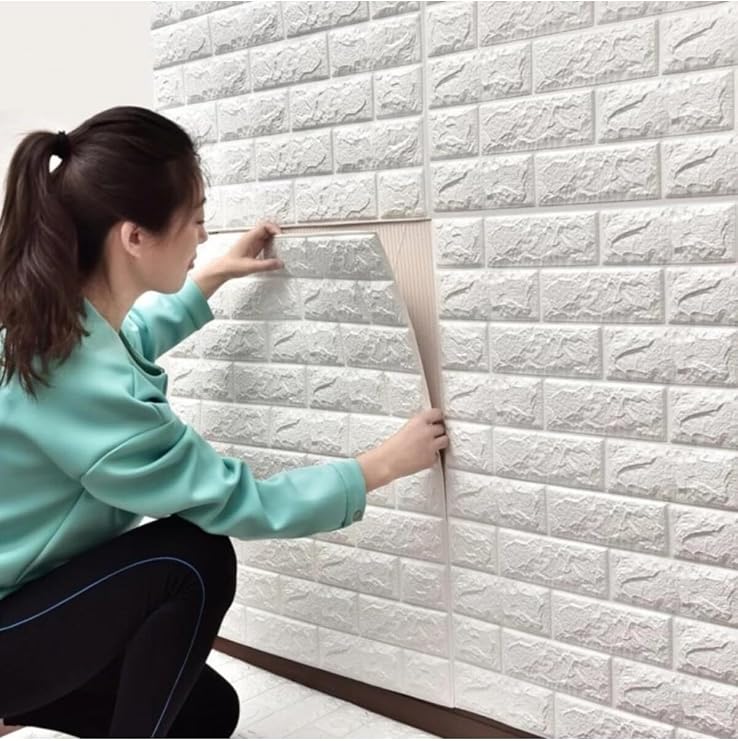 UKAB DEKOR Kendinden Yapışkanlı Beyaz Esnek Köpük Tuğla Desen Duvar Paneli 50x50 cm (0,25 m²) Beyaz 50 x 50