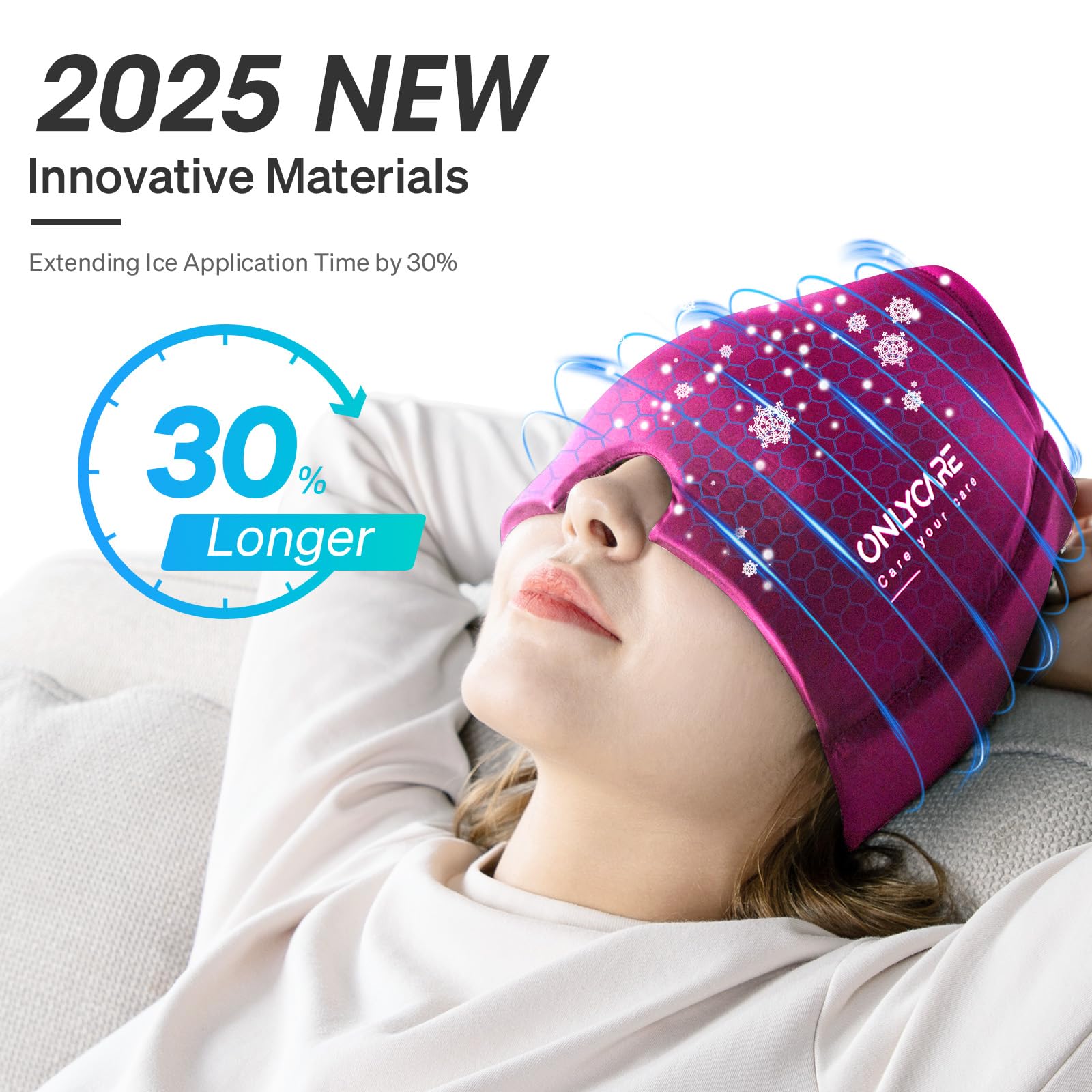 Onlycare Migraine Cap Bonnet, Poche de Glace en Gel, Masque de Glace Anti migraine rafraîchissant, Chapeau, Cold Therapy Relief
