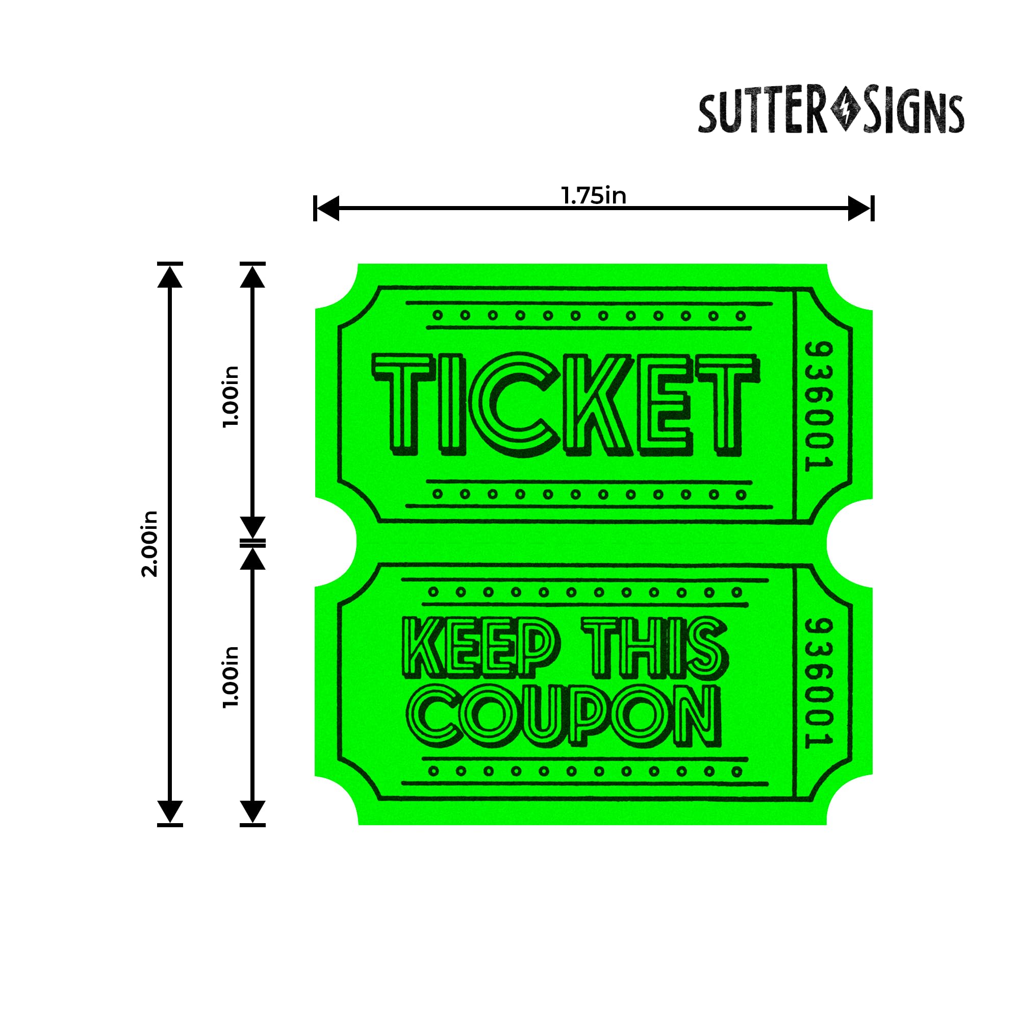 1000 boletos de rifa de doble rollo | Entradas para eventos, bebidas, 50/50, carnaval, aula (verde fluorescente)