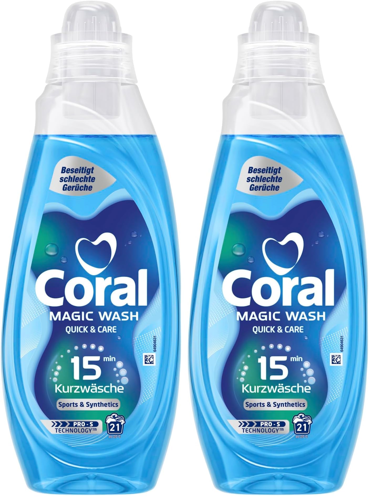 Coral Magic Wash Quick & Care Waschmittel Sports & Synthetics Flüssigwaschmittel für 15 Minuten Kurzwäsche mit PRO-S Technologie 21 WL (Packung mit 2)