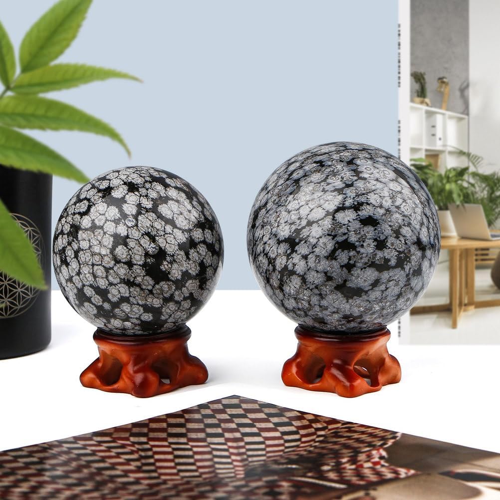 Crystal Gemstone Snowflake Obsidian Ball Stone Crystal Ball Divination Sphere for Home Office Decor