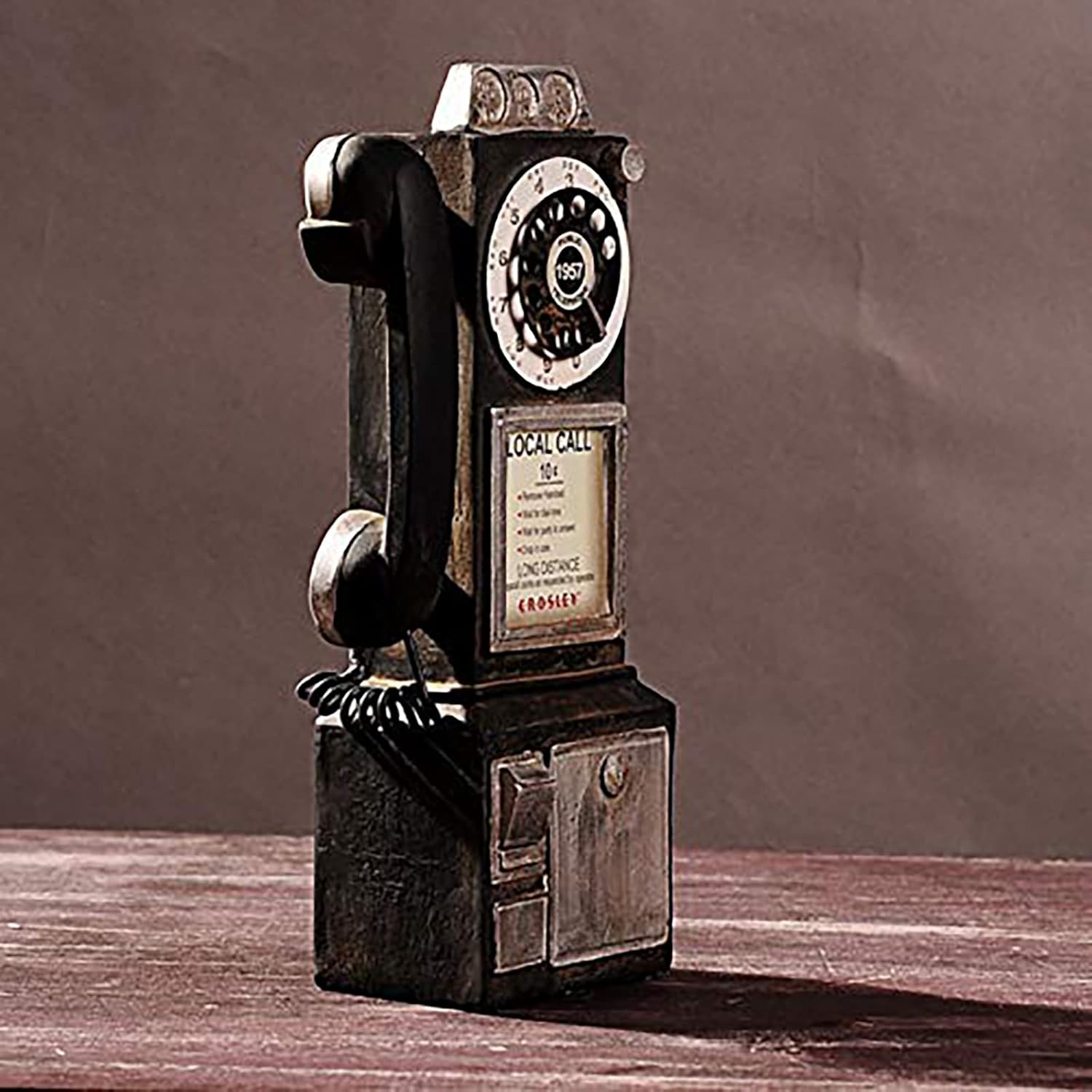 Retro Telephones Ornament,Wall Mounted Vintage Rotate Classic Look Dial Pay Phone Model Decoration,Antique Rotary Dial Coin Payphone Ornament Wall Decor-12.5 * 7 * 30CM (Black)