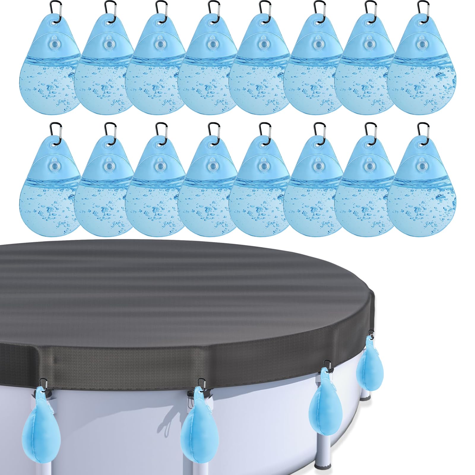 Poids de bâche de piscine x8 avec crochets en PVC bleu clair pour l'hivernage