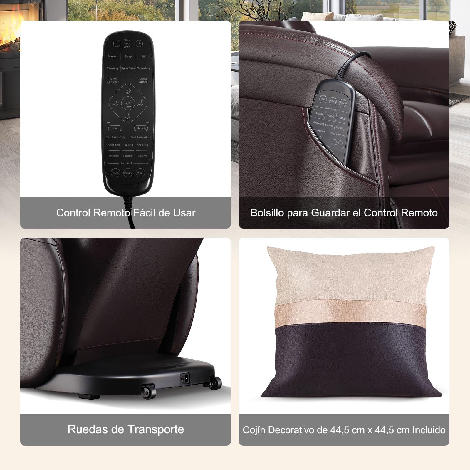 COSTWAY Sillón de Masaje con Gravedad Cero, Pista SL Ergonómica y Calefacción de Espalda, Airbag en Pantorrillas y Reposapiés Reversible, Mando a Distancia, Ideal para Hogar y Oficina (Marrón)