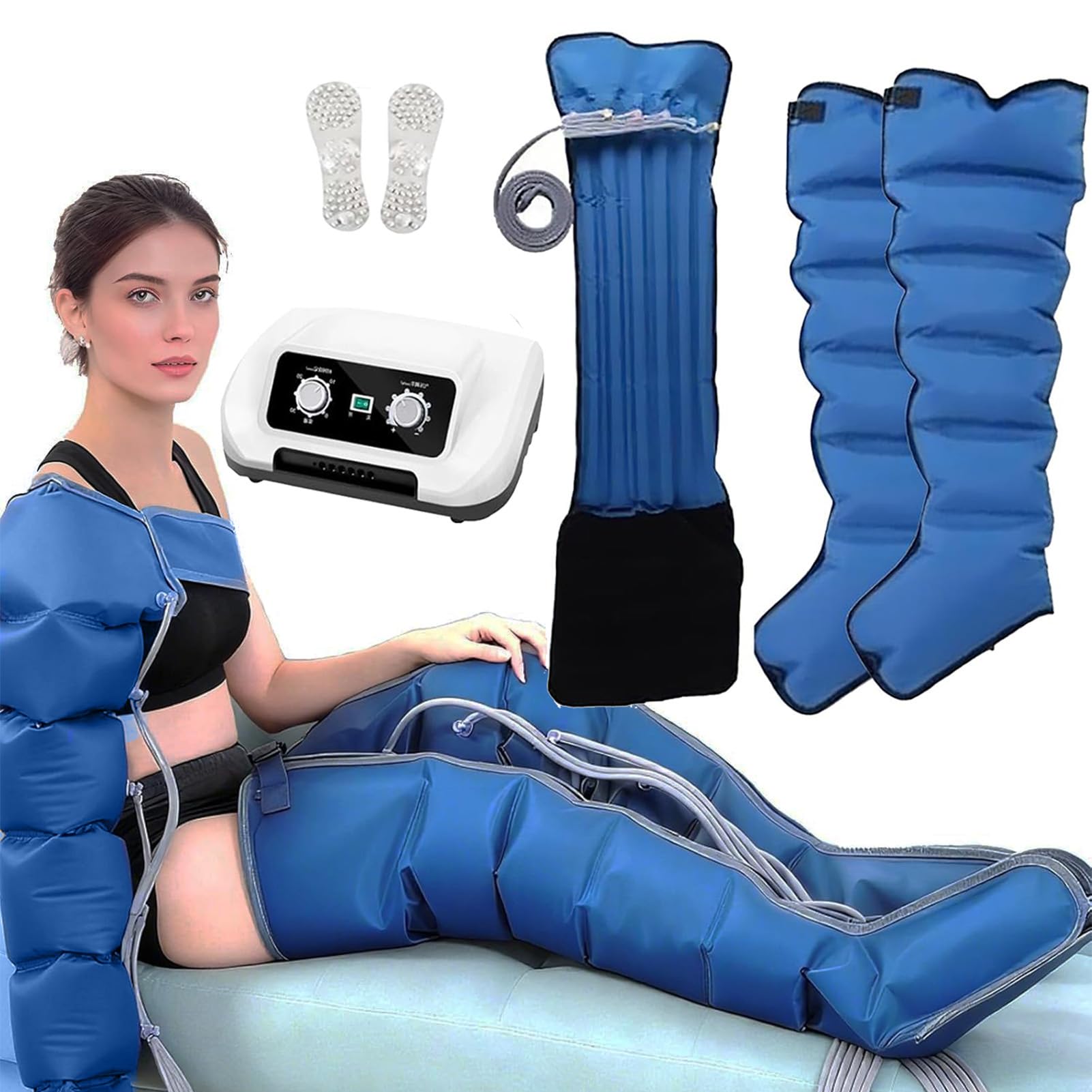 Massaggiatore Per Piedi e Gambe, Presso Terapia Gambe Linfodrenante, Massaggiatore Elettrico a Compressione d'Aria d'Aria 6 Cavità Pressione Regolabile Con Funzione Temporizzata