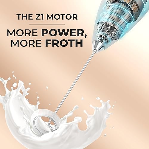 Vista 195 de Zulay Kitchen - Espumador de leche de mano con pilas AA Duracell: batidora de bebidas resistente para café, latte, capuchino y más, color aurora