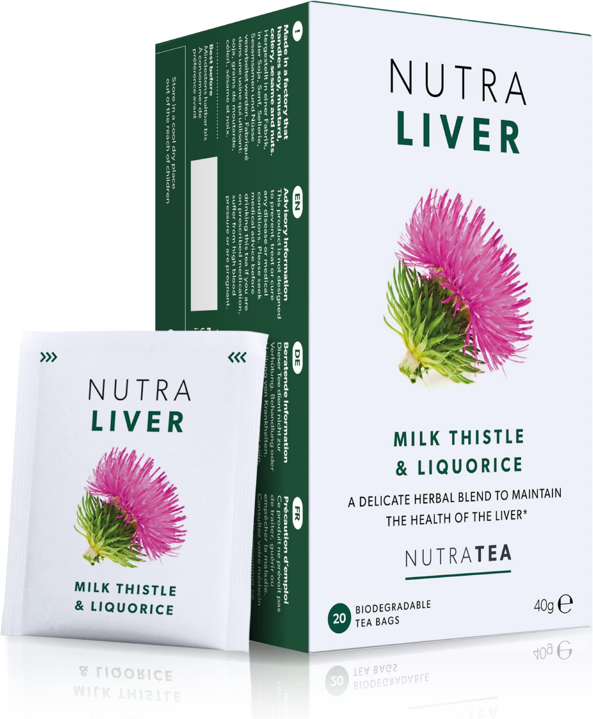 NUTRALIVER Liver Detox Tea - Cleanse & Support with Milk Thistle, Turmeric & Fennel - 60 Enveloped Tea Bags - Herbal Tea - 3 Pack by Nutra Tea
