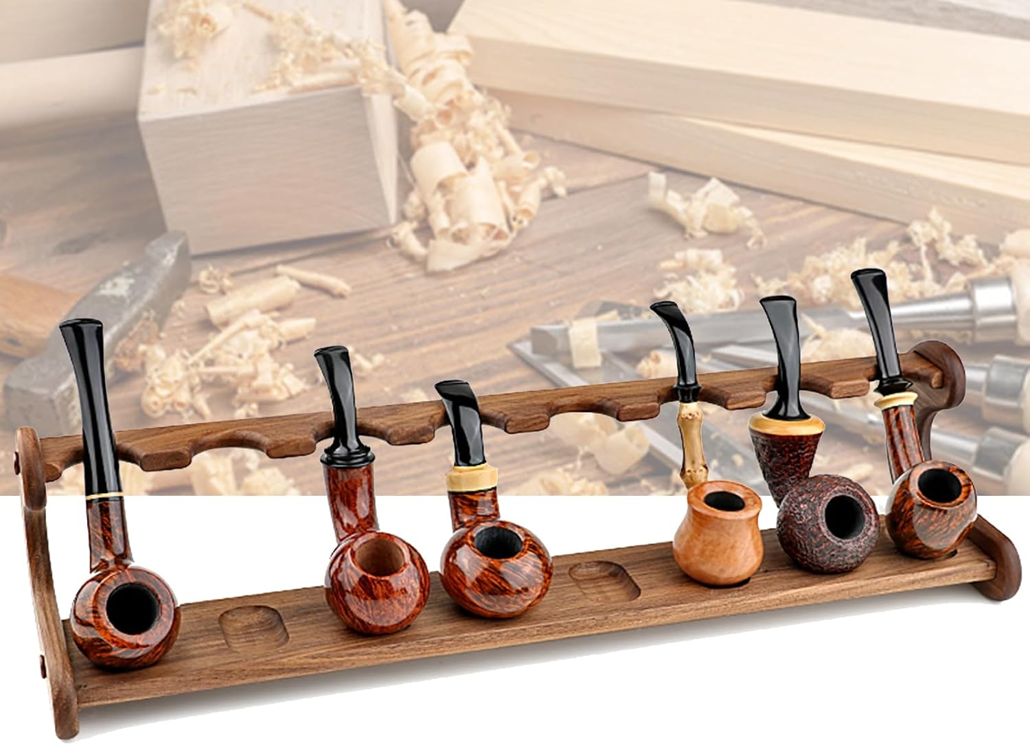 Portable Pipe Stand Rack Holder, Wooden Tobacco Pipe Stand Rack Case Display Holder, Detachable Desktop Decorative Rack for 8 Smoking Pipes