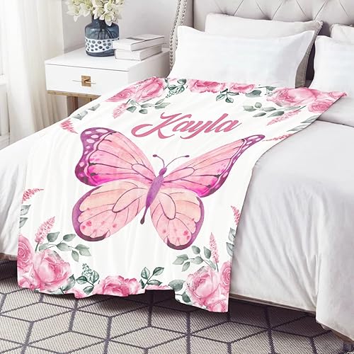 Miniatura 7 de Daijizaio Manta de mariposa personalizada con texto y nombre, manta de franela personalizada para niños, regalo de 50 x 40 pulgadas, tamaño pequeño